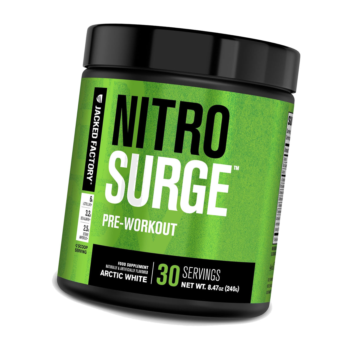 Jacked Factory NITROSURGE Pre Workout Supplement - Endless Energy, Instant Strength Gains, Clear Focus, Intense Pumps - NO Booster & Powerful Preworkout Energy Powder - 30 Servings, Arctic White