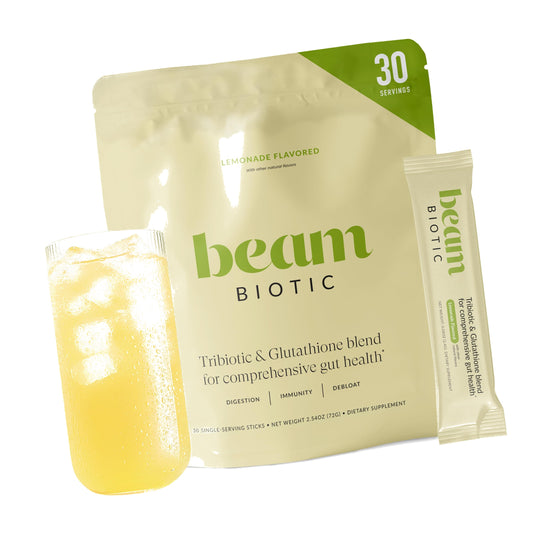 BEAM Biotic Probiotics for Women – Gut Health & Digestive Health Powder with Pre, Pro & Postbiotics + Glutathione, Daily Probiotic Drink for Bloating Relief & Gut Balance, 30 Servings, Lemonade