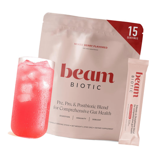 BEAM Biotic Probiotics for Women & Men – Gut Health for Women & Men, Digestive Health with Pre, Pro & Postbiotics + Glutathione, Daily Probiotic Drink for Bloating Relief, Mixed Berry,15 Servings