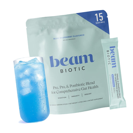 BEAM Biotic Probiotics for Women & Men – Gut Health for Women & Men, Digestive Health with Pre, Pro & Postbiotics + Glutathione, Daily Probiotic Drink for Bloating Relief, Blue Raspberry, 15 Servings