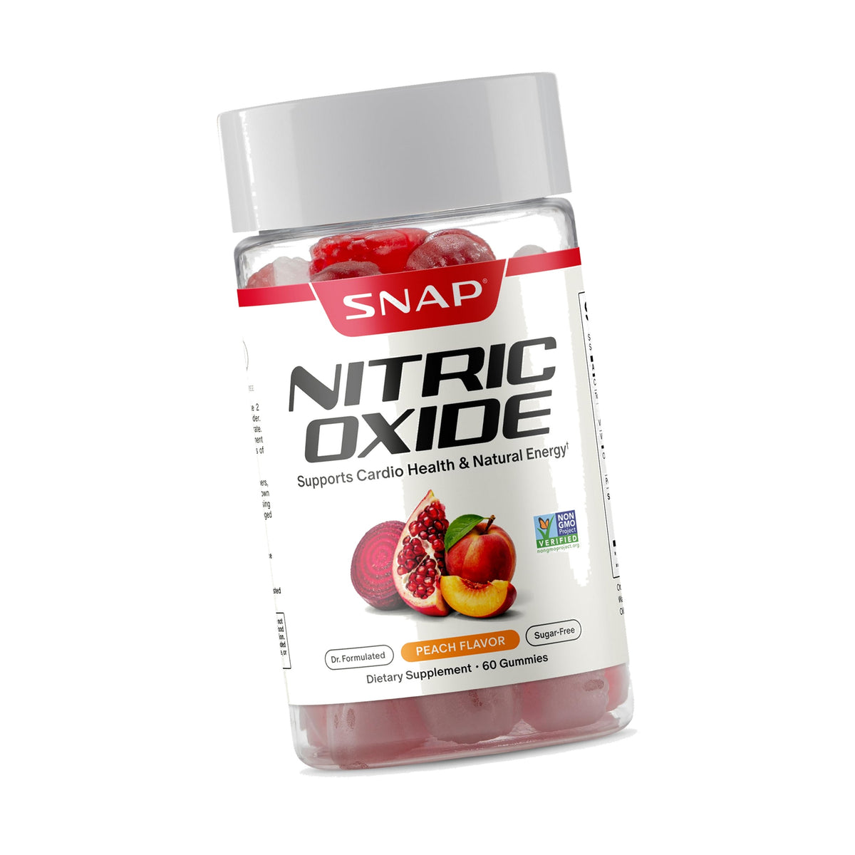 Snap Supplements Nitric Oxide Beet Root Gummies Supplement with Organic Beets - Energy & Circulation Support, 60 Sugar-Free Gummies (30 Servings, 1 Month Supply), Peach