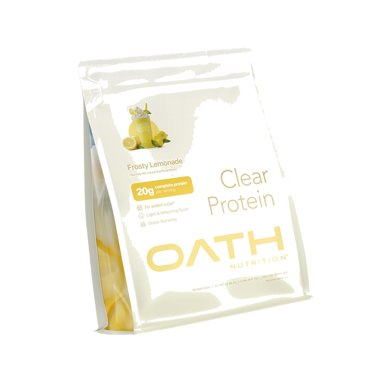 Oath Nutrition Clear Whey Isolate Protein Powder, Frosty Lemonade, 20g Complete Protein per Serving, No Added Sugar, Grass-Fed, 18 Servings