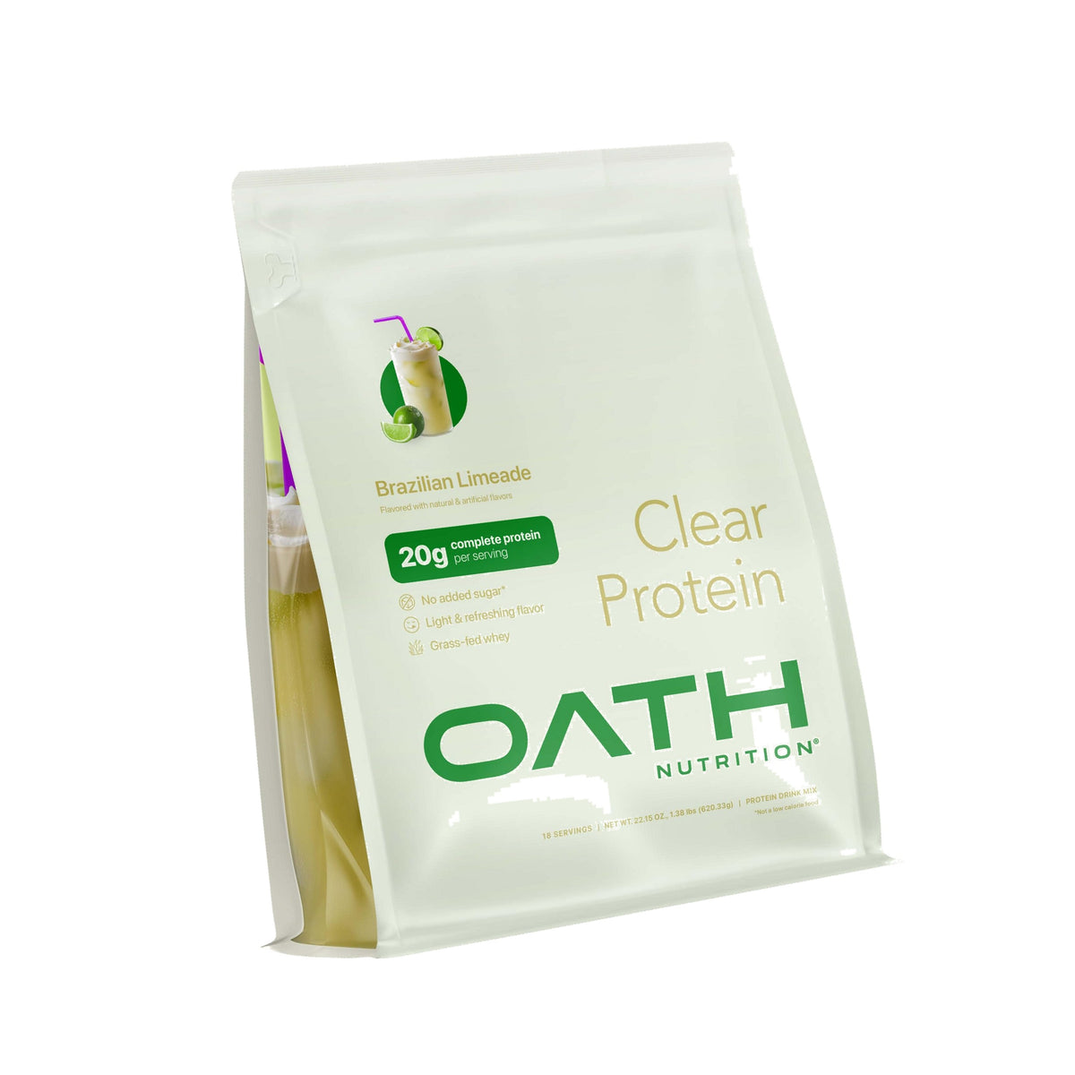 Oath Nutrition Clear Whey Isolate Protein Powder, Brazilian Limeade, 20g Complete Protein per Serving, No Added Sugar, Grass-Fed, 18 Servings