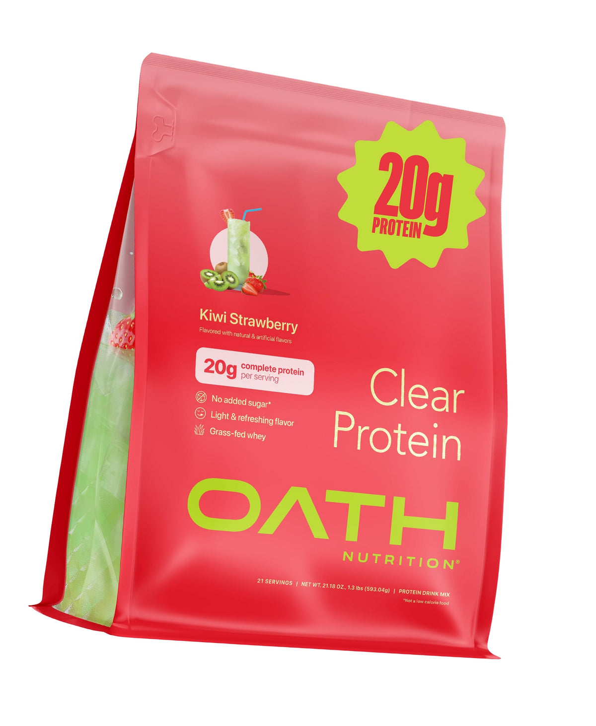 Oath Nutrition Clear Whey Isolate Protein Powder, Kiwi Strawberry, 20g Complete Protein per Serving, No Added Sugar, Grass-Fed, 21 Servings