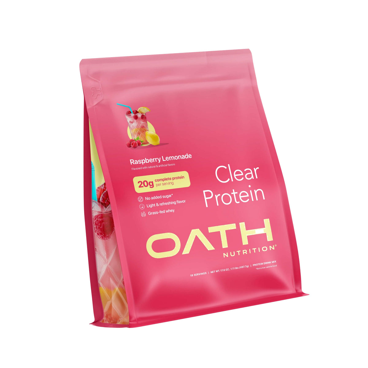 Oath Nutrition Clear Whey Isolate Protein Powder, Raspberry Lemonade, 20g Complete Protein per Serving, No Added Sugar, Grass-Fed, 18 Servings