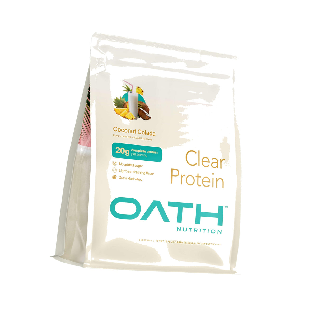 Oath Nutrition Clear Whey Isolate Protein Powder, Coconut Colada, 20g Complete Protein per Serving, No Added Sugar, Grass-Fed, 18 Servings