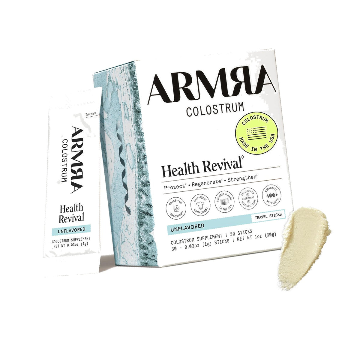 ARMRA Colostrum Powder, Unflavored, 30 Serving Travel Sticks