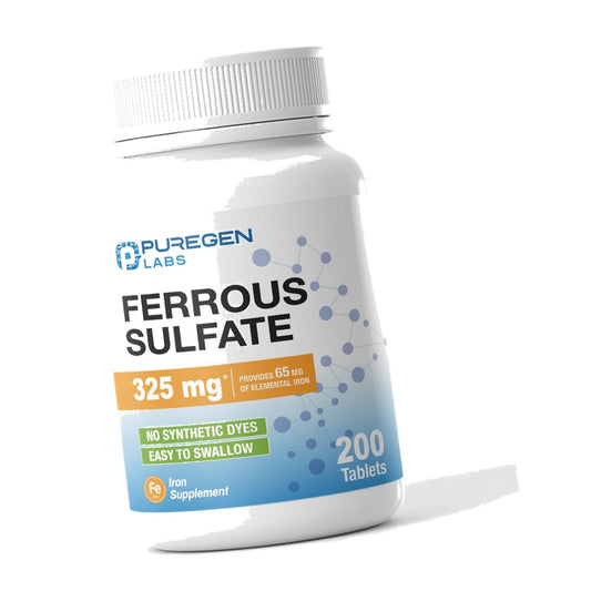 Puregen Labs Ferrous Sulfate 325 mg (65 mg Elemental Iron) - 200 Tablets