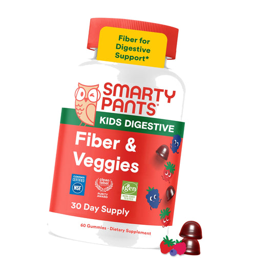 SmartyPants Kids Digestive Fiber & Veggies Gummies, Inulin, Vegan, 60 Ct