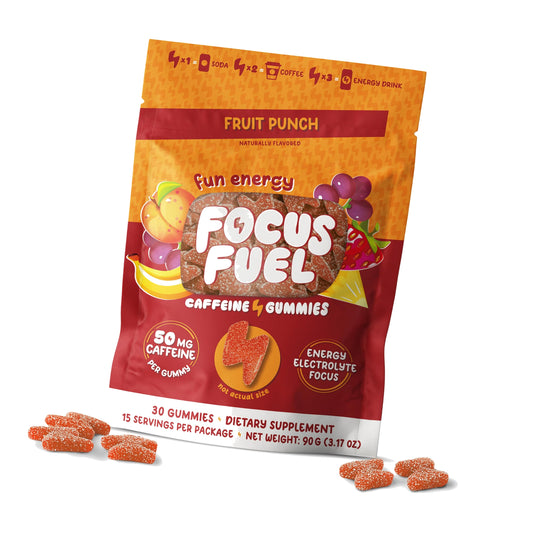 FocusFuel Energy Chews – Fruit Punch Flavor (15 Servings) – 100mg Caffeine + L-Theanine + B12, Magnesium – Boost Focus & Energy – No Crash or Jitters