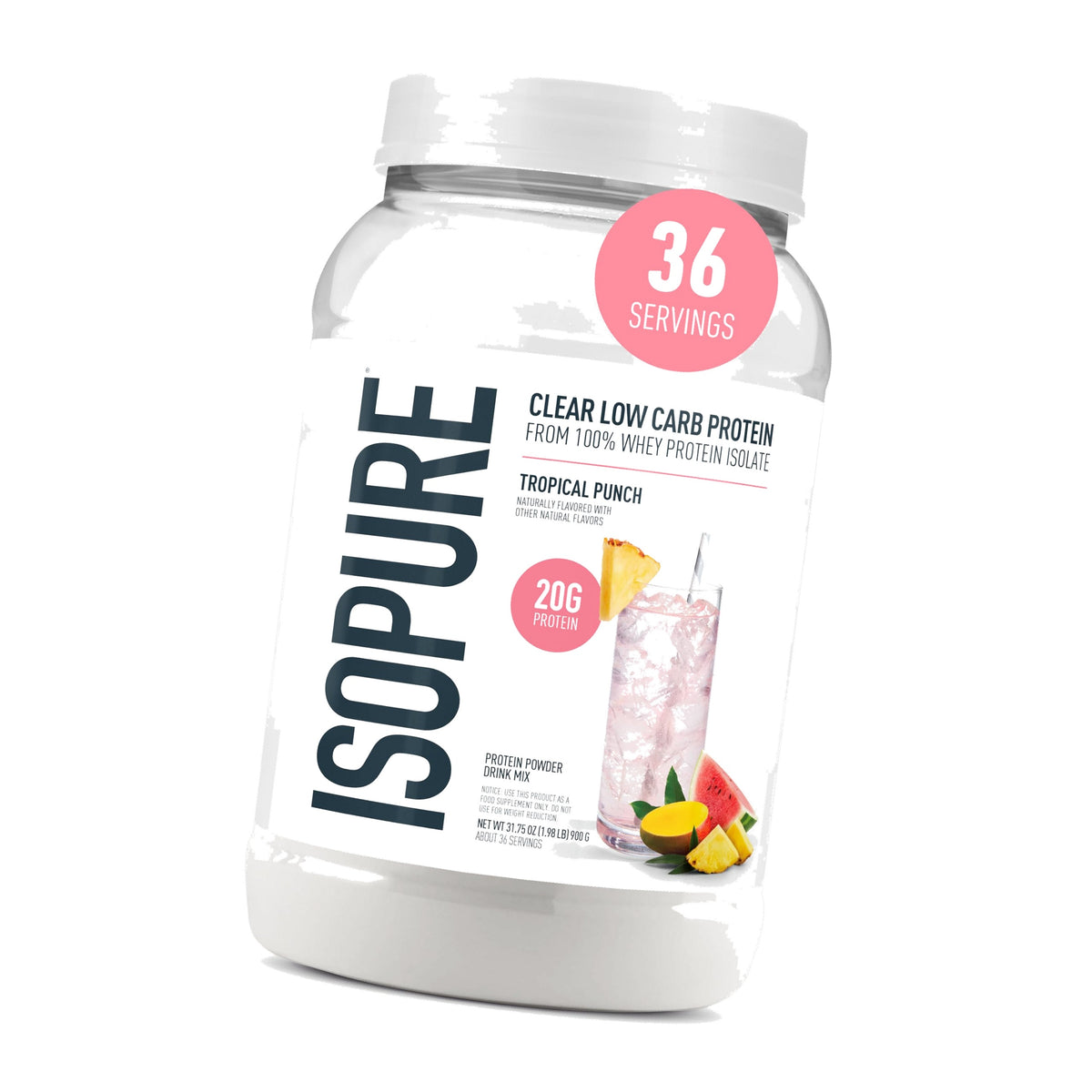 Isopure Clear Whey Isolate Protein Powder, Tropical Punch 1.9 LB