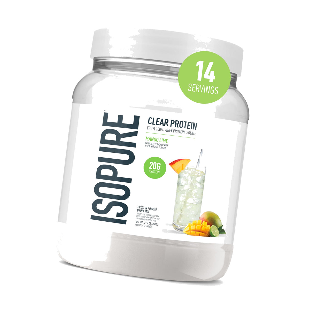 Isopure Clear Whey Isolate Protein Powder, Mango Lime, 14 Serving