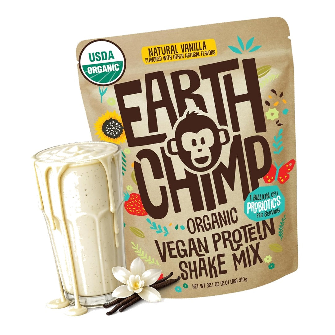 EarthChimp Organic Vegan Protein Powder, Plant Based, Vanilla, 2lb