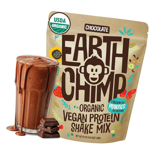 EarthChimp Organic Vegan Protein Powder, Plant Based, Chocolate, 4lb