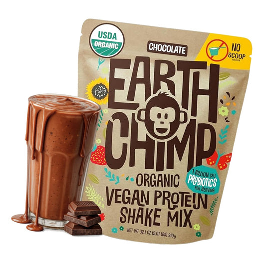 EarthChimp Organic Vegan Protein Powder, Chocolate, 2lb (No Scoop)