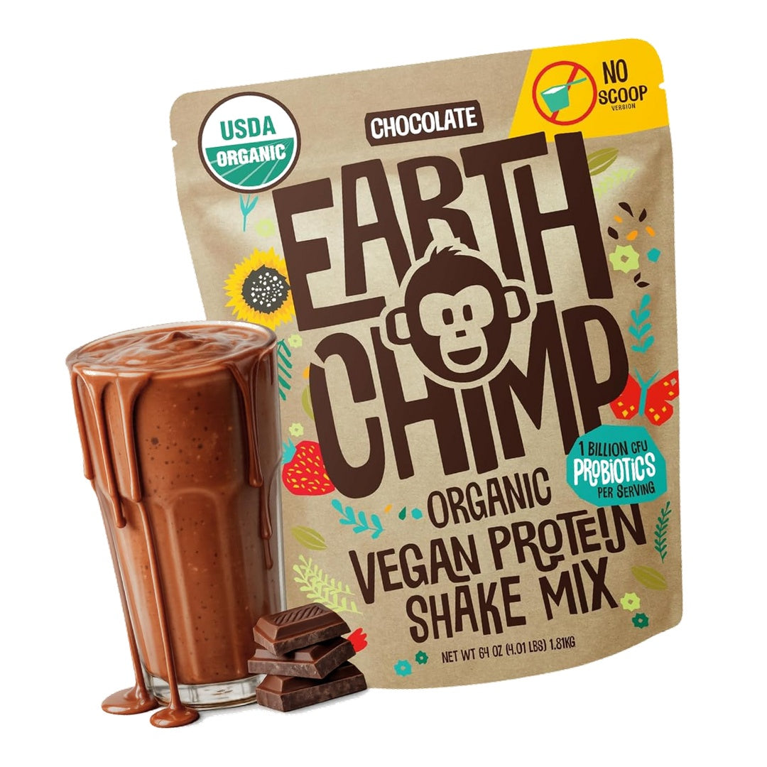 EarthChimp Organic Vegan Protein Powder, Chocolate, 4lb (No Scoop)