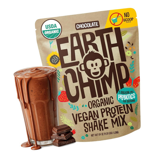 EarthChimp Organic Vegan Protein Powder, Chocolate, 4lb (No Scoop)