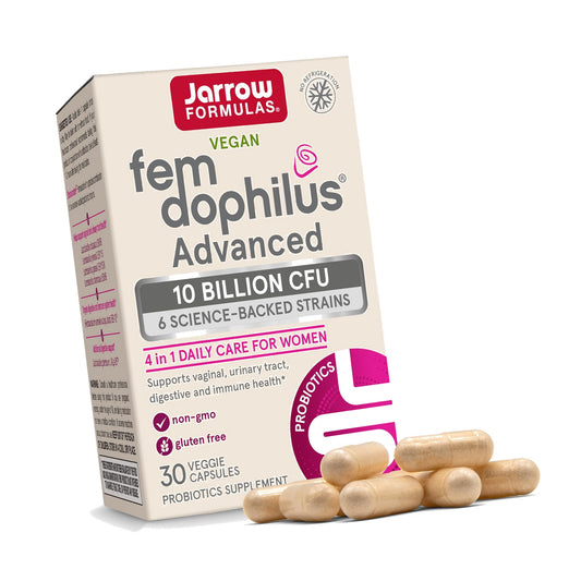 Jarrow Formulas Fem-Dophilus Advanced Vaginal & Digestive Probiotics 10 Billion CFU with 6 Science Backed Strains, for Vaginal, Urinary Tract, Digestive & Immune Support, 30 Capsules, Shelf-Stable