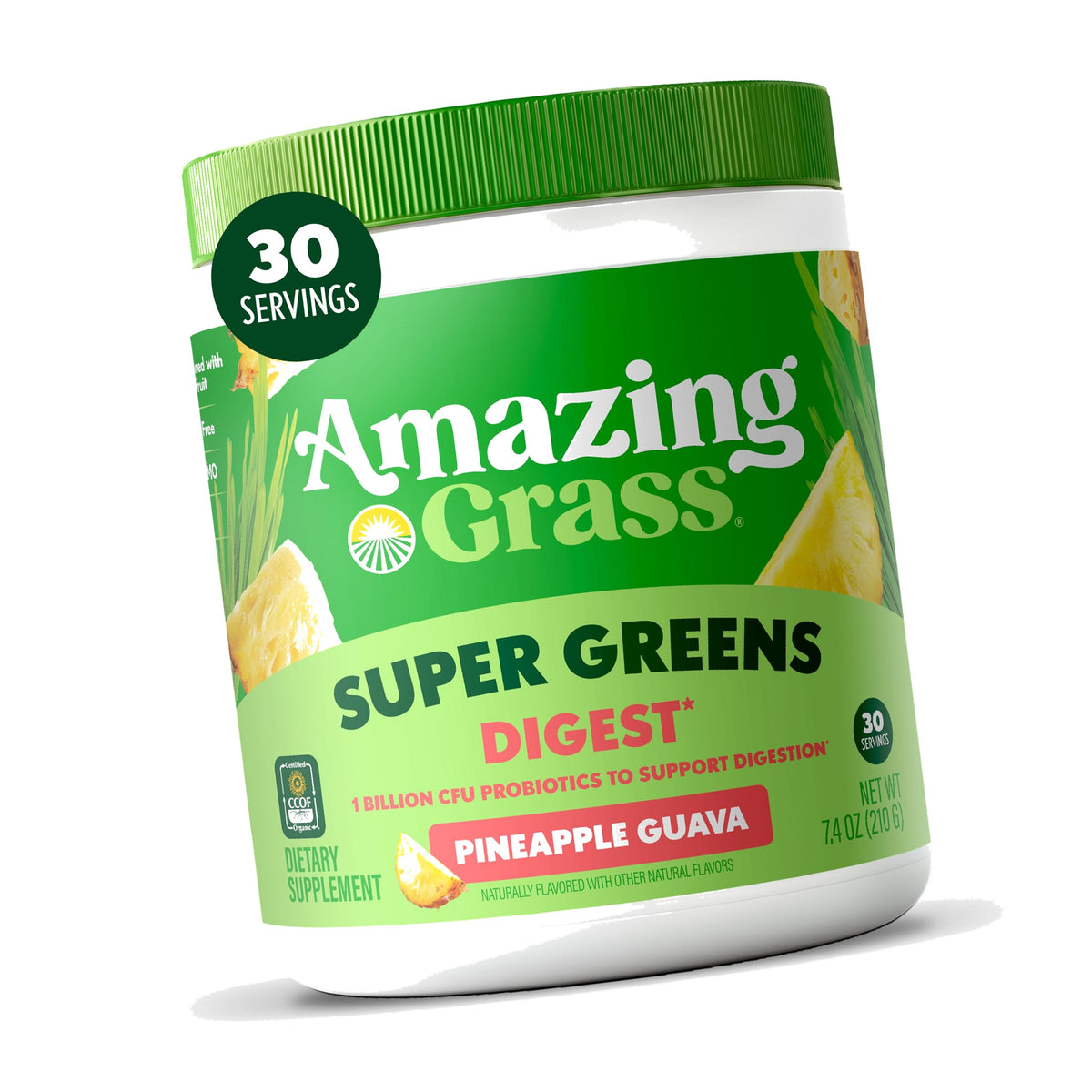 Amazing Grass Super Greens Powder Digest Pineapple Guava, 30 Servings
