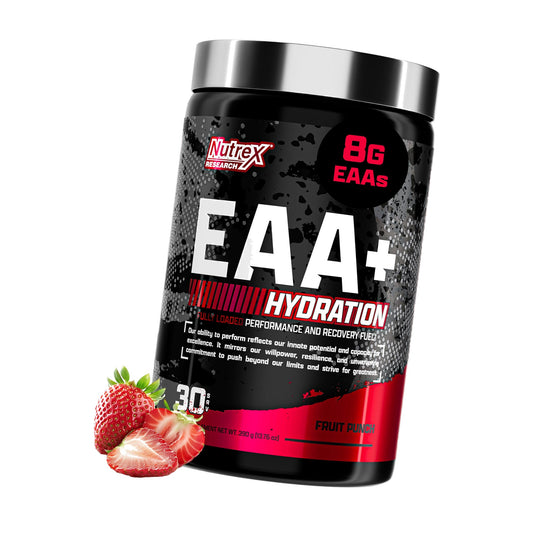 Nutrex Research EAA Hydration | EAAs + BCAA Powder | Muscle Recovery, Strength, Muscle Building, Endurance | 8G Essential Amino Acids + Electrolytes | 30 Servings (Fruit Punch)