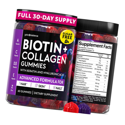 Biotin Gummies 10000mcg - Collagen Keratin - Hair Skin and Nails - Vitamins