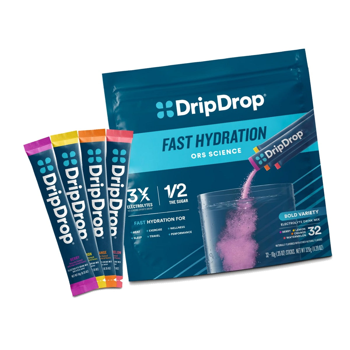 DripDrop Hydration Electrolyte Powder Packets, Bold Variety Pack, 32 Count
