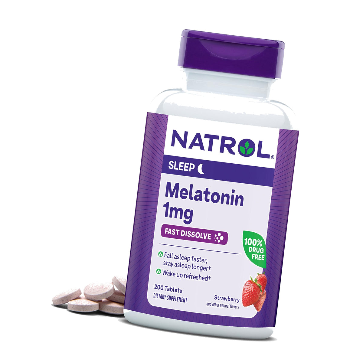 Natrol Melatonin 1 mg Fast Dissolve Tablets, Strawberry, 200 Count