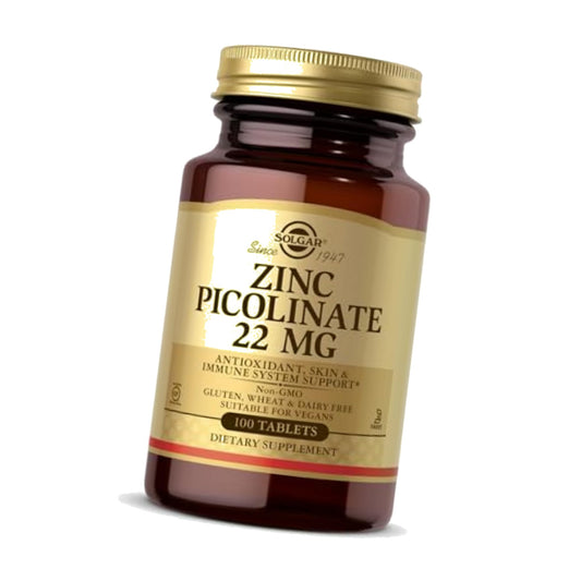 Solgar Zinc Picolinate 22 mg, 100 Tablets - Promotes Healthy Skin - Supports Immune System, Normal Taste & Vision - Antioxidant – Non-GMO, Vegan, Gluten Free, Kosher - 100 Servings