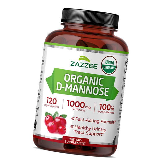 Zazzee USDA Organic D-Mannose, 1000 mg Per Serving, 120 Vegan Capsules
