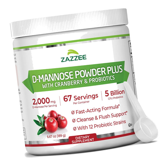 Zazzee D-Mannose Powder Plus, 2000 mg, 67 Servings, Free Scoop, Made in USA