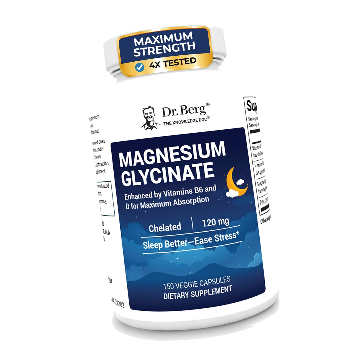 Dr. Berg Magnesium Glycinate 150ct – 4-in-1 Chelated for Muscle, Nerve, Sleep & Stress Support*– w/ D3, B6 & Zinc – 4X Lab-Tested – No Fillers – Formulated in USA, GMP-Certified