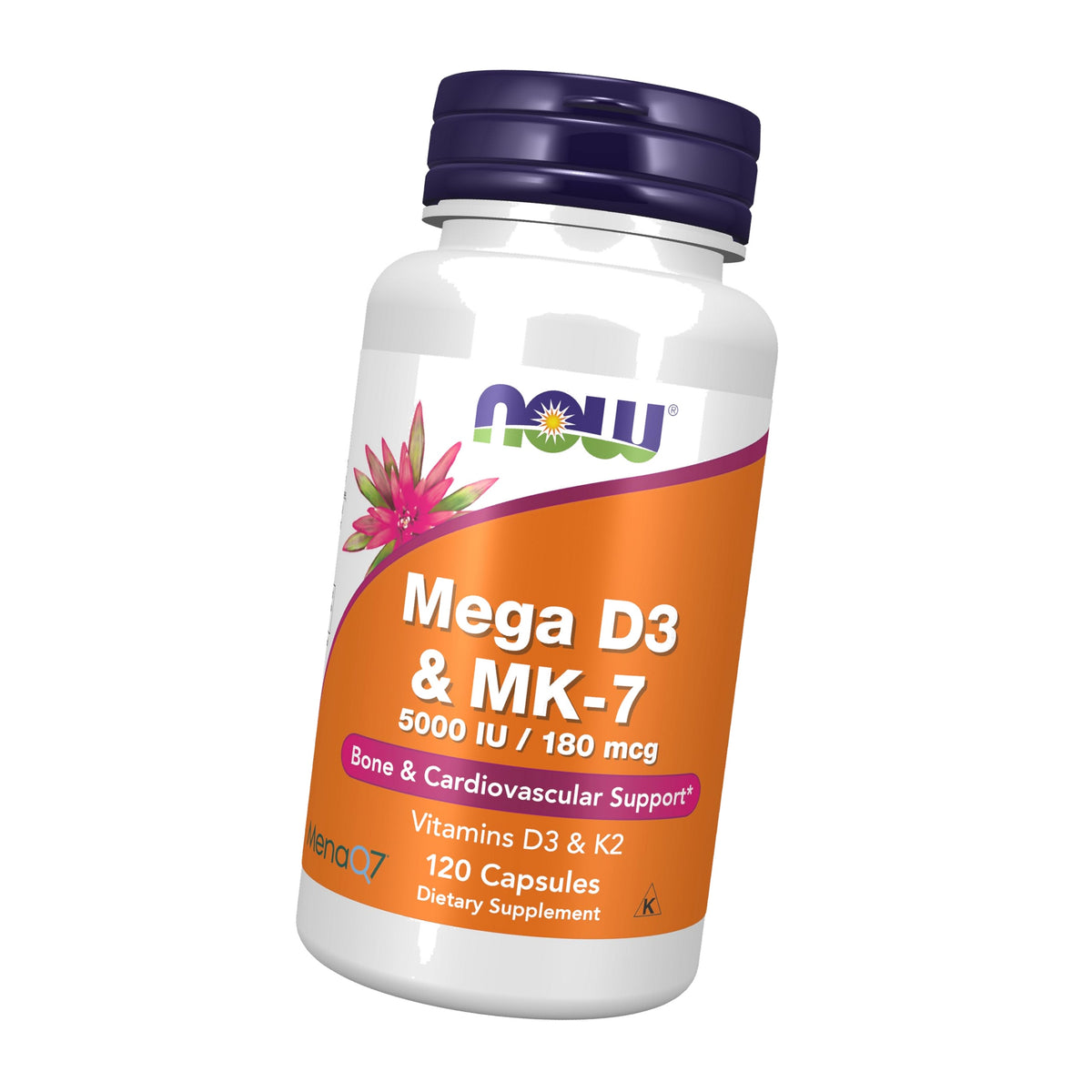 NOW Supplements, Mega D-3 & MK-7, 5000 IU / 180 mcg, 120 Caps
