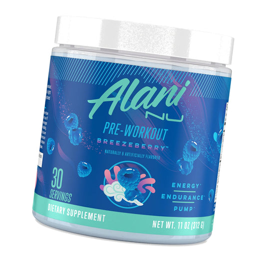 Alani Nu Pre Workout Powder BREEZEBERRY, Amino Energy Boost, Endurance Supplement, Sugar Free, 200mg Caffeine, L-Theanine, Beta-Alanine, L-Citrulline, 30 Servings