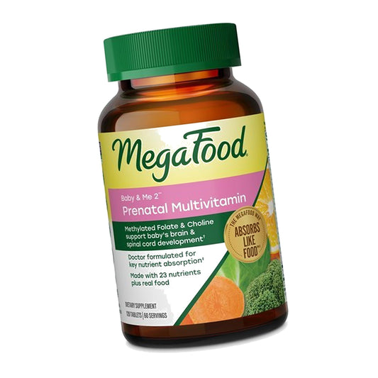 MegaFood Baby & Me 2 Prenatal Vitamins, Doctor Formulated, 120 Tablets