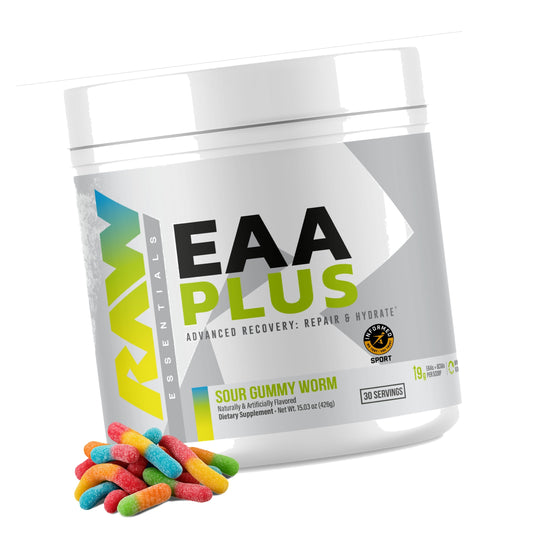 RAW EAA Plus, Amino Acids Powder, Sour Gummy (30 Servings) - Pre Workout Amino Energy Powder for Advanced Endurance, Recovery & Lean Muscle Growth - BCAA Amino Acids Supplement for Men & Women