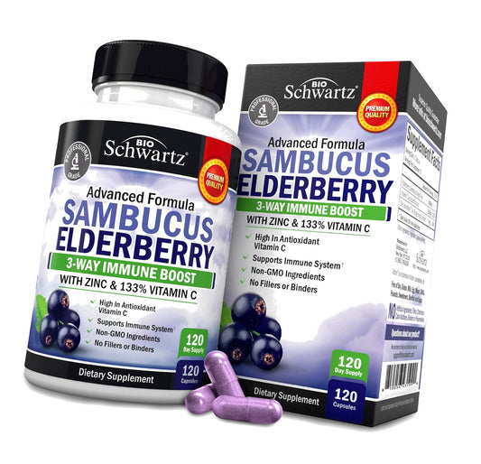 Elderberry Capsules with Zinc and Vitamin C for Adults, 120 Count