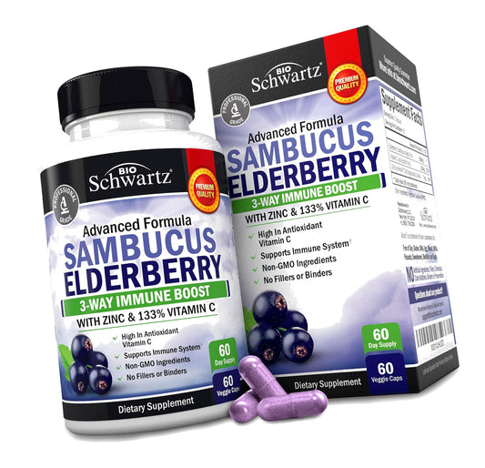 Elderberry Capsules with Zinc and Vitamin C for Adults, 60 Count