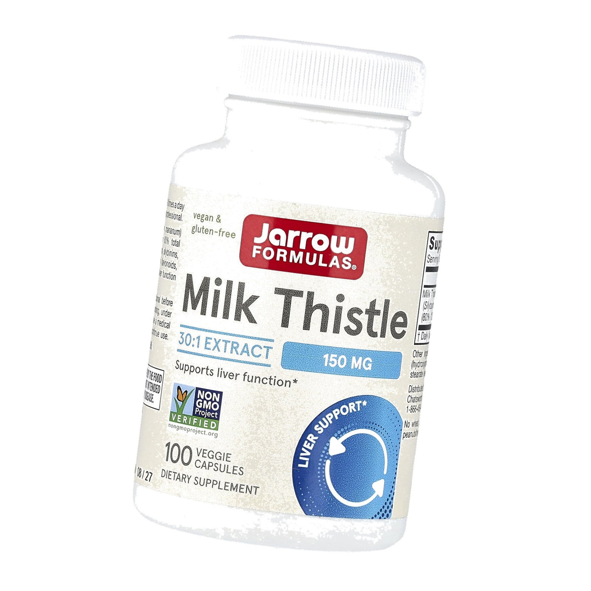 Jarrow Formulas Milk Thistle 150 mg with 30:1 Standardized Silymarin Extract, Dietary Supplement for Liver Function Support, 100 Veggie Capsules, 33-100 Day Supply