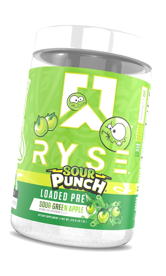 RYSE Loaded Pre Workout Powder - Sour Punch Green Apple - Daily Pre-Workout for Men & Women with 390mg Caffeine, Beta Alanine, and Citrulline for Pump, Focus, and Energy - 30 Servings