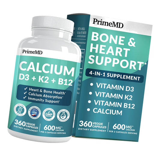 PrimeMD 4-in-1 Calcium 600mg, Vitamin D3 K2 5000IU, Vegan Non-GMO, 360ct