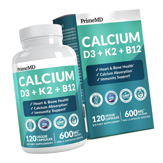 PrimeMD 4-in-1 Calcium 1200mg, Vitamin D3 K2 5000IU, Vegan Non-GMO, 120ct