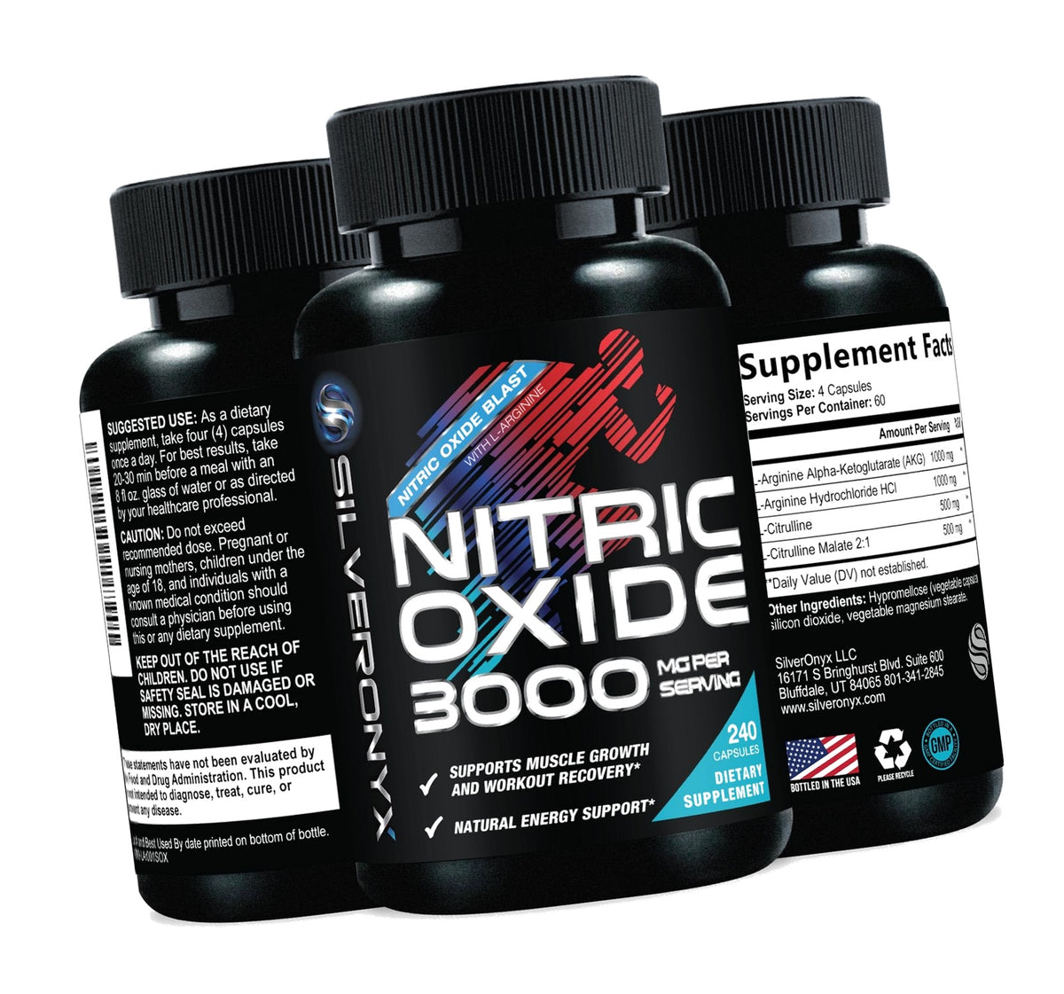 Nitric Oxide Supplement 3000mg Blend - 3X Strength L-Arginine & L-Citrulline - Complete Pre Workout Nitric Booster - Natural Energy & Muscle Support for Men & Women - Bottled in USA - 240 Capsules