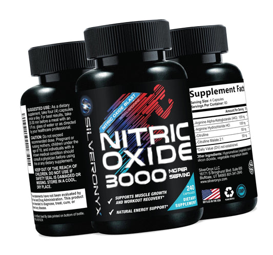 Nitric Oxide Supplement 3000mg Blend - 3X Strength L-Arginine & L-Citrulline - Complete Pre Workout Nitric Booster - Natural Energy & Muscle Support for Men & Women - Bottled in USA - 240 Capsules