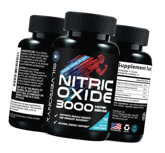 Nitric Oxide Supplement 3000mg Blend - 3X Strength L-Arginine & L-Citrulline - Complete Pre Workout Nitric Booster - Natural Energy & Muscle Support for Men & Women - Bottled in USA - 180 Capsules