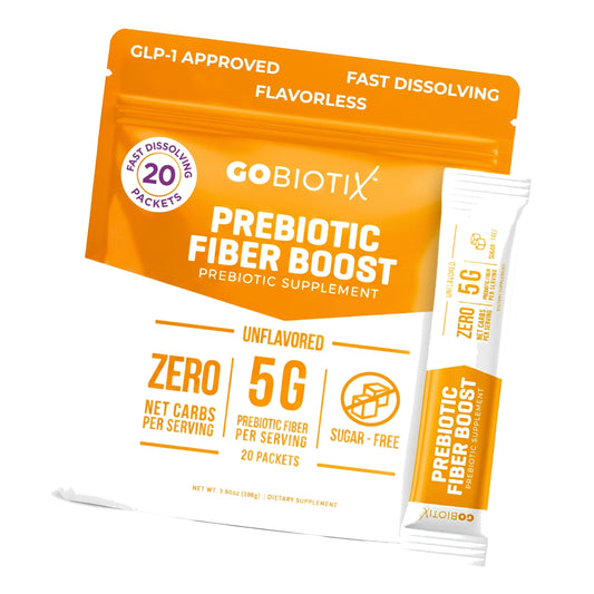 GoBiotix Fiber Supplement Powder with Prebiotics for Digestive Health and GLP-1 Support, Soluble Fiber for Gut Health & Debloat, Keto, Vegan, Gluten & Sugar Free, 20 Servings (Travel)