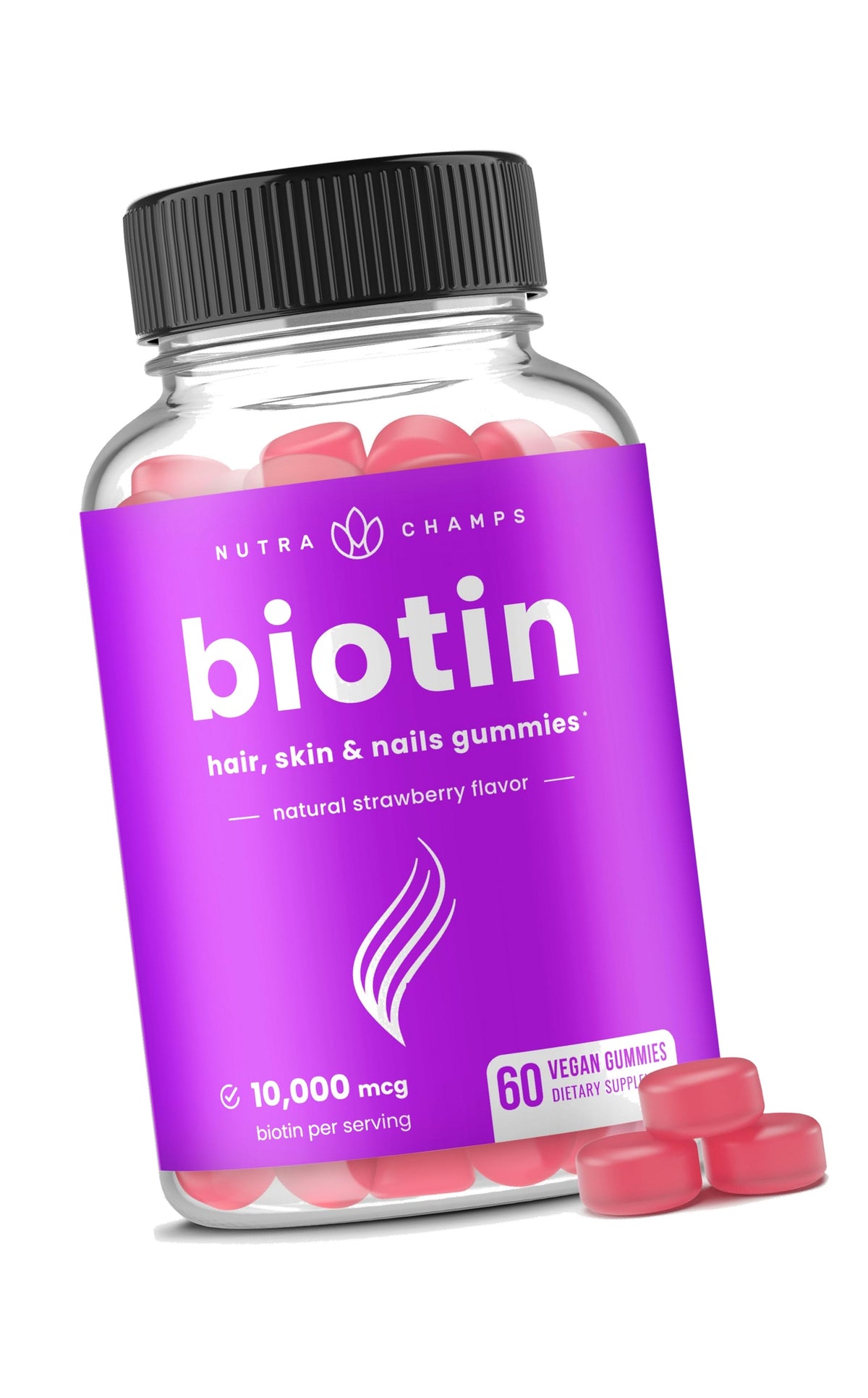 NutraChamps Biotin Gummies 10000mcg [High Potency] for Healthy Hair, Skin & Nails Vitamins for Women, Men & Kids - 5000mcg in Each Hair Vitamins Gummy - Vegan, Non-GMO, Hair Health Supplement