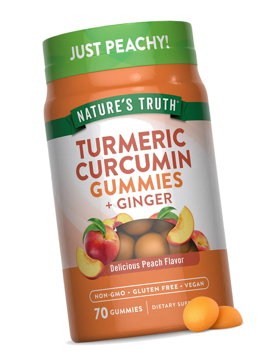 Nature's Truth Turmeric and Ginger Gummies | 70 Count | Peach Flavor