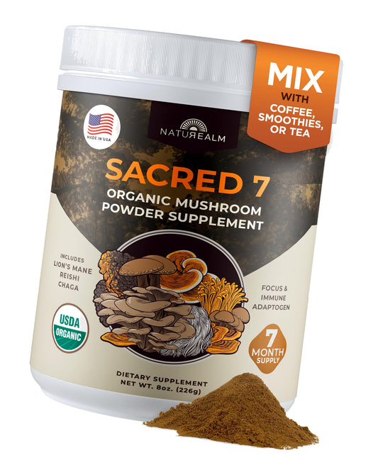 Naturealm Sacred 7 Organic Mushroom Powder, 226 Servings (7 Month Supply)