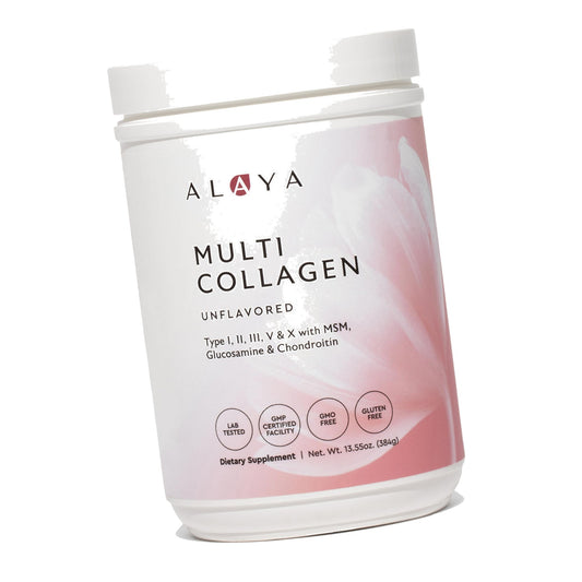 Alaya Multi Collagen Powder - Type I, II, III, V, X Hydrolyzed Collagen Peptides Protein Powder Supplement with MSM + GC (Unflavored) - NSF Certified - (40 Servings)