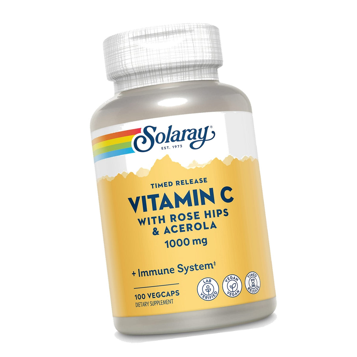 SOLARAY Vitamin C 1000mg - Time Release Vitamin C Capsules w/Rose HIPS and Acerola for Bioflavonoid Support - Two-Stage, All-Day Immune Support - Vegan, 60 Day Guarantee